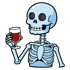 Vector Art Skeleton Drinking Wine on White Background