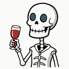 Vector Art Skeleton Drinking Wine on White Background