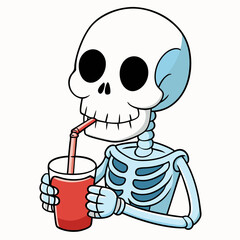 Vector Art Skeleton Drinking Wine on White Background