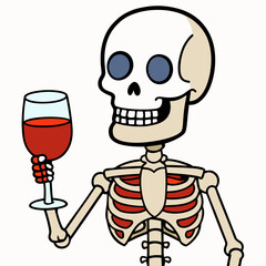 Vector Art Skeleton Drinking Wine on White Background