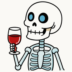 Vector Art Skeleton Drinking Wine on White Background