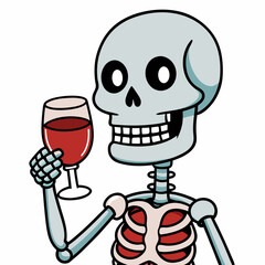 Vector Art Skeleton Drinking Wine on White Background