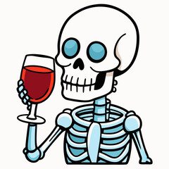 Vector Art Skeleton Drinking Wine on White Background