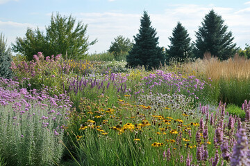 native plant garden with diverse flowers and plants