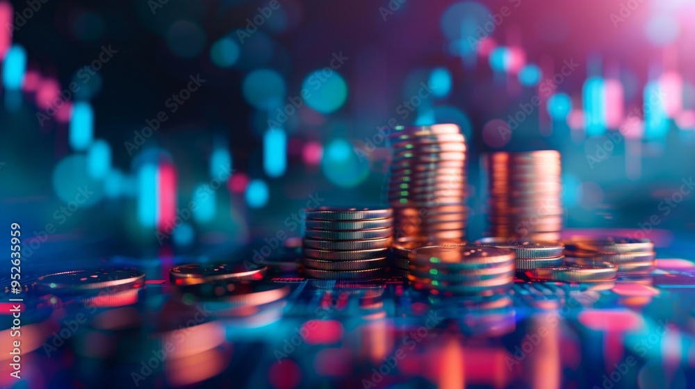 Poster A pile of coins on a computer screen