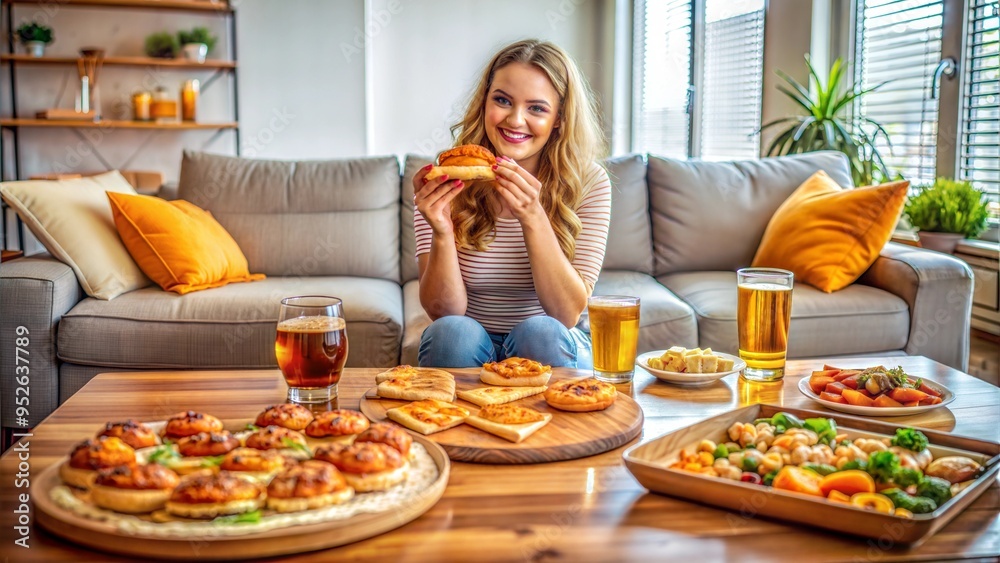 Wall mural  a table full of pizza burgers some snacks