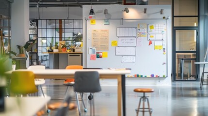 Creative Workspace with Whiteboard and Magnetic Organizers for Brainstorming and Idea Visualization