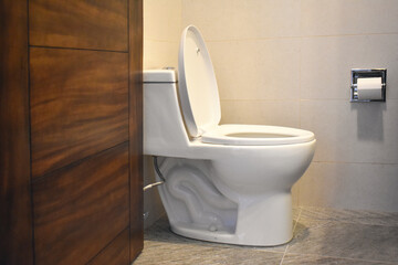 Toilet with lid in home bathroom