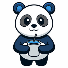 Adorable Panda Drinking Water - Minimalist Vector Art