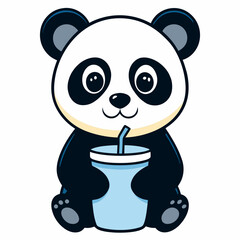Adorable Panda Drinking Water - Minimalist Vector Art