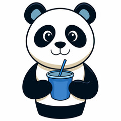 Adorable Panda Drinking Water - Minimalist Vector Art