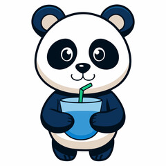 Adorable Panda Drinking Water - Minimalist Vector Art