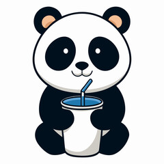 Adorable Panda Drinking Water - Minimalist Vector Art