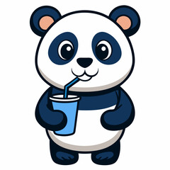 Adorable Panda Drinking Water - Minimalist Vector Art