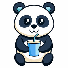 Adorable Panda Drinking Water - Minimalist Vector Art