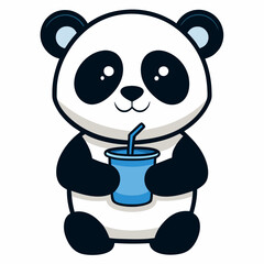 Adorable Panda Drinking Water - Minimalist Vector Art