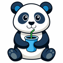 Adorable Panda Drinking Water - Minimalist Vector Art