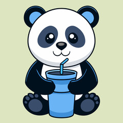 Adorable Panda Drinking Water - Minimalist Vector Art