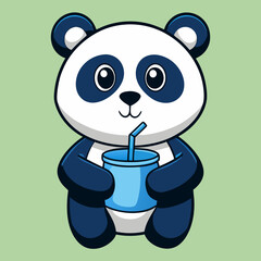 Adorable Panda Drinking Water - Minimalist Vector Art