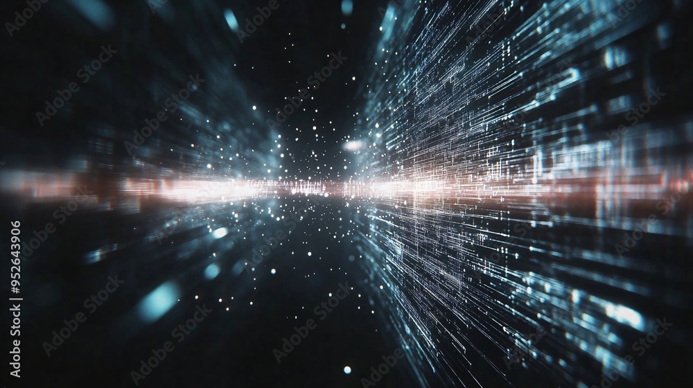 Poster abstract digital data stream visualization. cyberspace concept. design for technology and connectivi