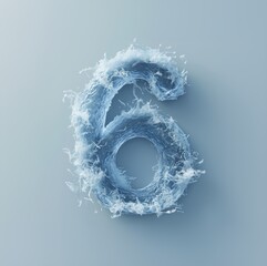 Fototapeta premium Number Six Formed by Splashing Water on a Soft Blue Background, Evoking Fluidity, Movement, and the Essence of Water in a Dynamic and Natural Design