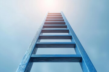 Conceptual image of a ladder leading to a bright business vision, with strategic steps marked along the way, business vision strategy, step-by-step growth