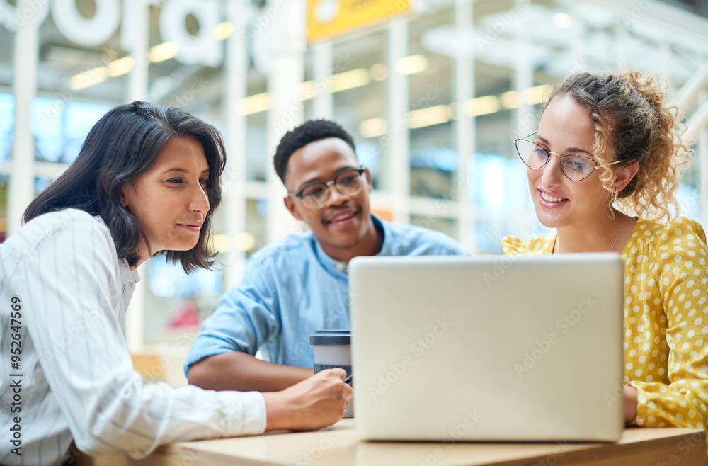 Fototapete laptop, diversity and team of business people planning, problem solving or brainstorming ideas. grou