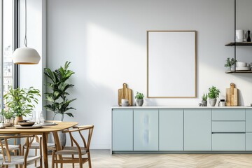 Poster Mockup in Kitchen Interior with White Wall created with Generative AI