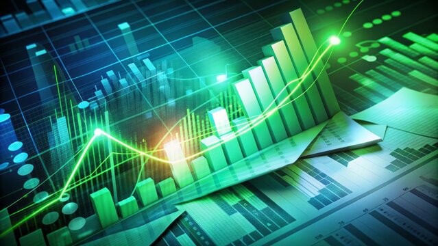 Abstract background of mixed financial documents and graphs, highlighting a strong credit score, with a subtle green glow symbolizing financial stability and growth.