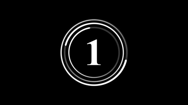 Countdown animation from 5 to 0 second. On transparent background with alpha channel. Launch countdown timer startup movie, 4k animation with black background,