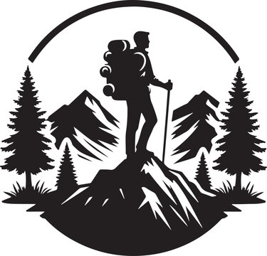 black silhouette hiker mountain peak scene clip art preview