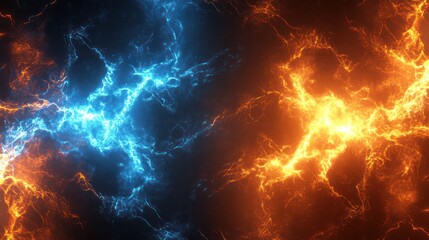 Obraz premium Abstract digital art with blue and orange lightning streaks on black background