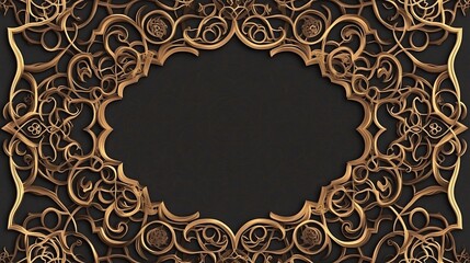 Intricate gold arabesque border frame with black background.
