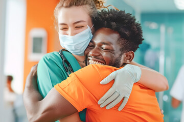 Patient thanks and hugs doctor
