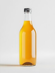 Fototapeta premium Bottle of Apple Cider Vinegar Against Plain White Backdrop in Minimalist Product Photography