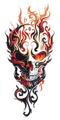 Tribal Skull and Fire Tattoo symmetry very simple traditional tattoo flash styles illustration