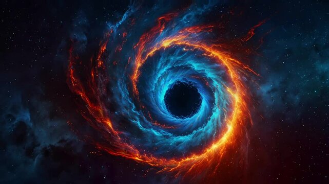 Background The phenomenon of the black hole vortex of the universe galaxy surrounded by cosmic energy. Galaxy wormhole, energy smoke wave, ring of fire vortex. Universe galaxy cosmic wallpaper. 4K