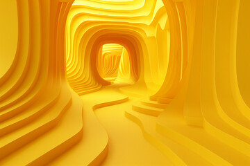 Abstract folded paper effect. Bright colorful yellow background. Maze made of paper. 3d rendering