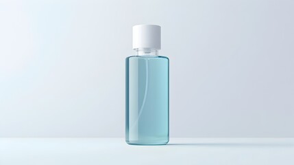 Close up Shot of Elegant Glass Bottle with Blue Facial Cleansing Gel on Simple White Background