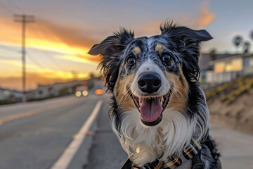 Fototapeta premium a dog is standing on the side of the road