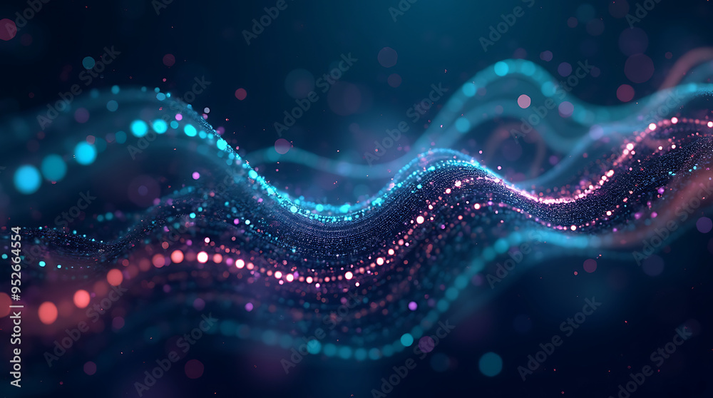 Wall mural Abstract Data Visualization with Flowing Lines and Dots in Dynamic Motion