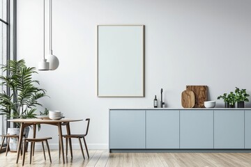 Poster Mockup in Kitchen Interior with White Wall created with Generative AI