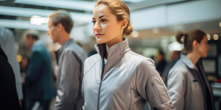 business people in the airport portrait of a professional business woman in the team outfit for the company sport event 