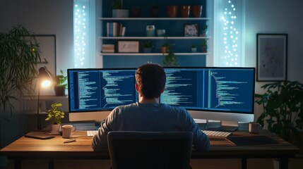 Developer using a code editor with dark theme modern coding environment