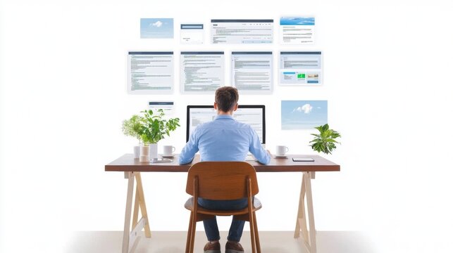 Developer working on a website with multiple tabs open multitasking in web development