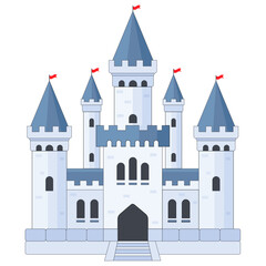 Medieval White Castle Flat Illustration