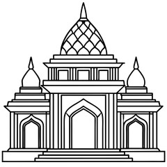 Art Nouveau-Inspired Geometric Hindu Temple Vector with Clean Lines and Curves