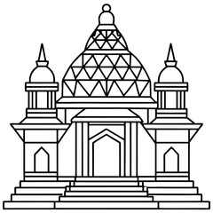 Art Nouveau-Inspired Geometric Hindu Temple Vector with Clean Lines and Curves