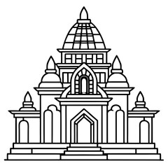 Art Nouveau-Inspired Geometric Hindu Temple Vector with Clean Lines and Curves