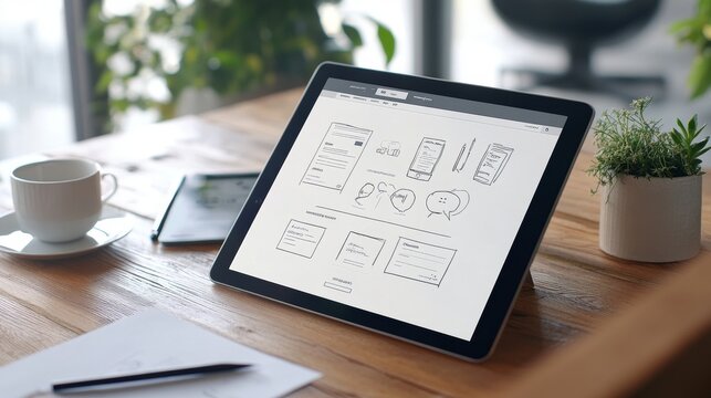 Digital sketch of a website layout on a tablet creative design process